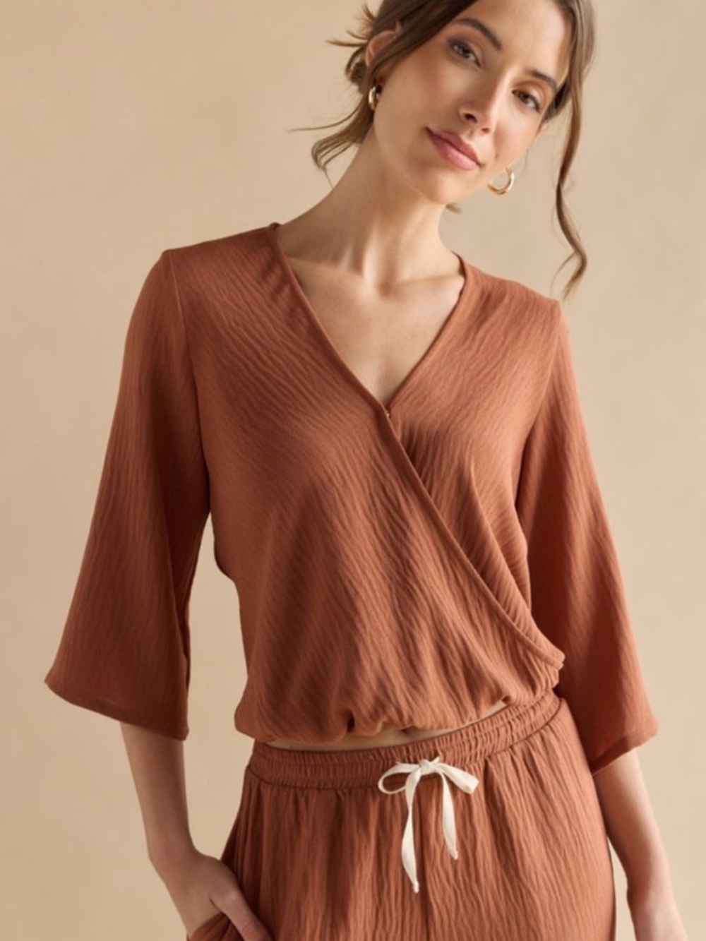 Francesca's Collections Rust Brown Wrap Blouse